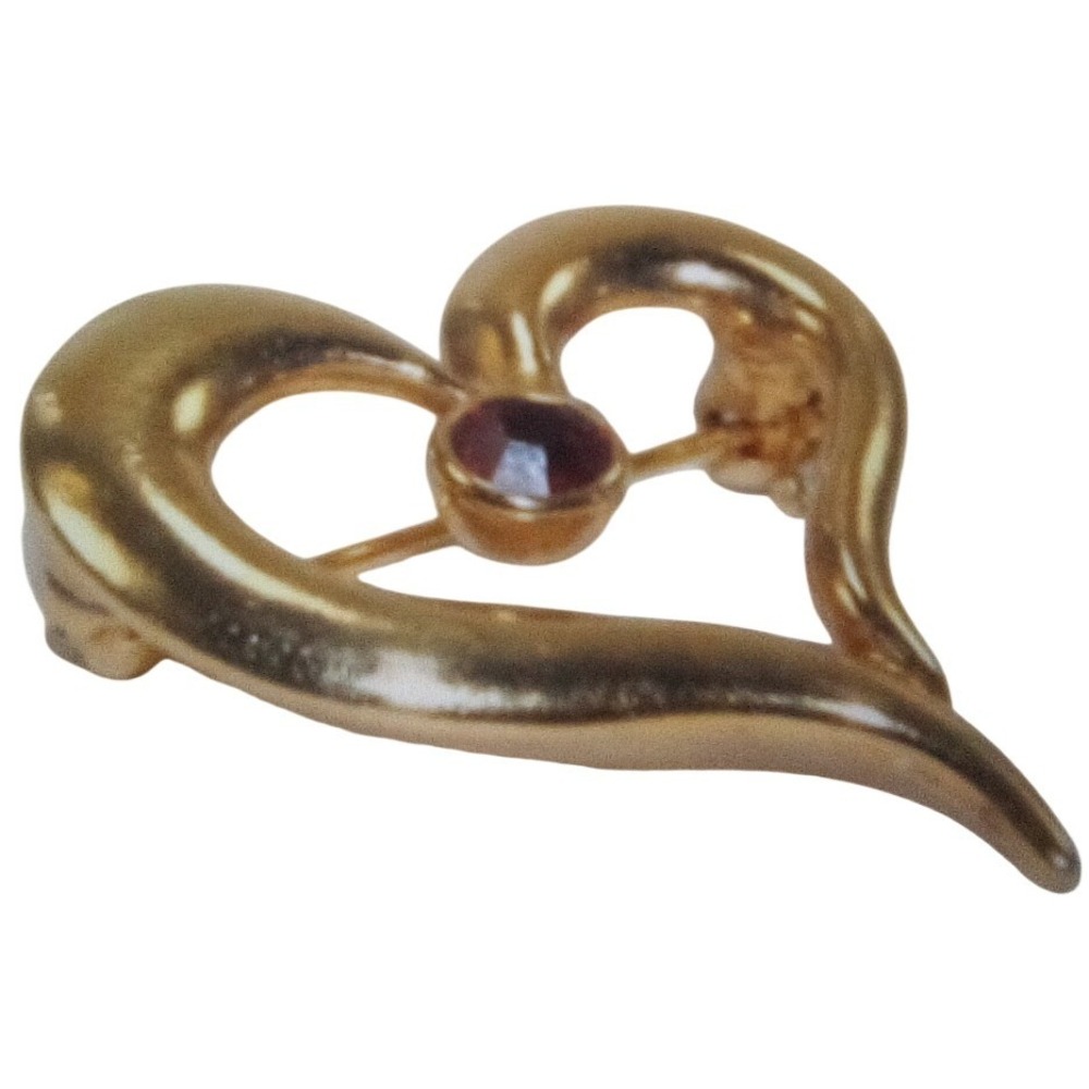 Vintage Avon Gold Tone Heart Brooch and Red Faux Ruby Stud Earrings Jewelry Set - Picture 2 of 8